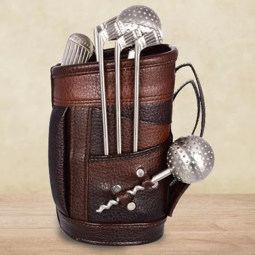 Splendid Stainless Steel Golf Bar Set with Leatherette Bag