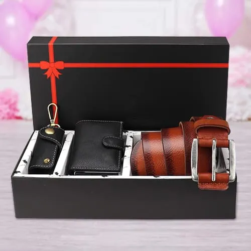 Wonderful Hide and Skin Mens Leather Card Wallet, Belt N Keychain