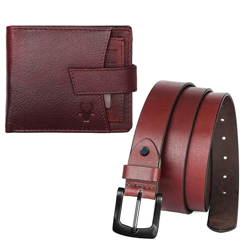 Wonderful Gift of WildHorn Maroon Leather Mens Wallet N Belt