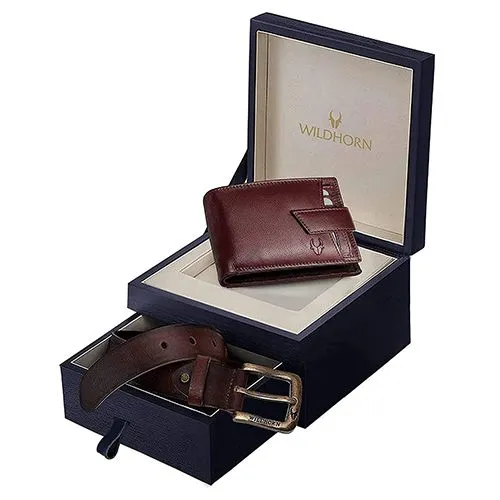 Marvelous WildHorn Leather Wallet  N  Formal Belt Set for Men