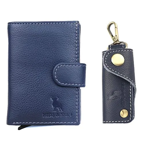 Elegant Hide N Skin Leather Card Case N Key Chain Set for Men N Women