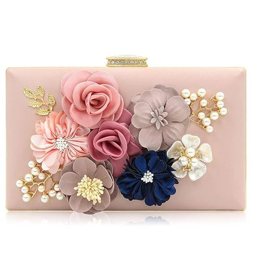 Elegant Rose Gold Floral Evening Clutch