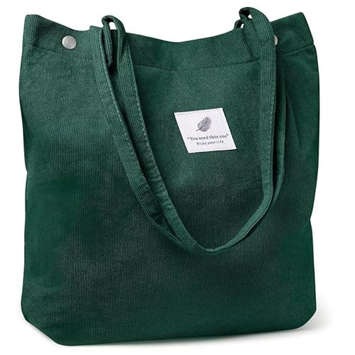 Stylish Blackish Green Corduroy Tote Bag