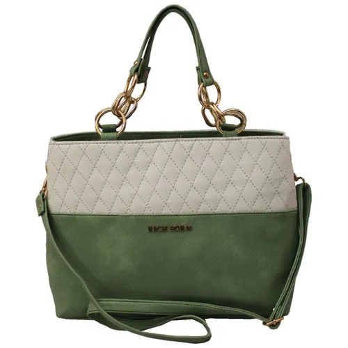 Showy Leather Handbag for Her in White N Brown