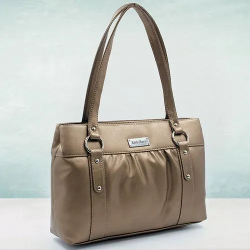 Spectacular Golden Color Leather Vanity Bag for Ladies