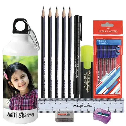 Amusing Personalized Photo Sipper with Faber Castell School Kit