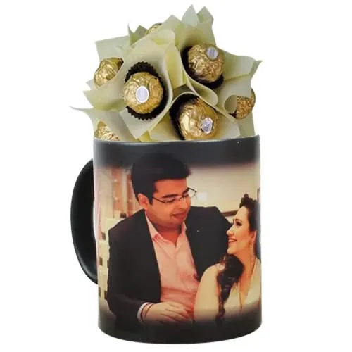 Lovely Ferrero Rocher Bouquet in Personalized Photo Magic Mug