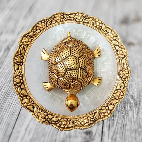 Auspicious Feng Shui Metal Tortoise On Plate