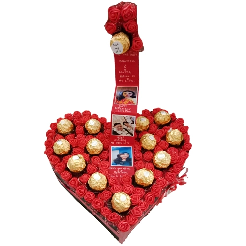 Stylish Personalized Photos with Ferrero Rocher and Roses n LED Lighting Heart