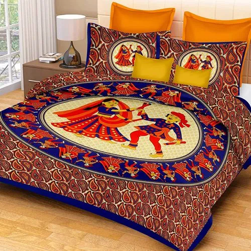 Remarkable Jaipuri Sanganeri Print Double Bed Sheet with 2 Pillow Covers
