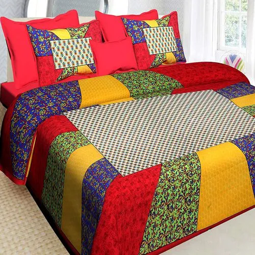 Remarkable Jaipuri Sanganeri Print Cotton Double Bed Sheet with 2 Pillow Covers