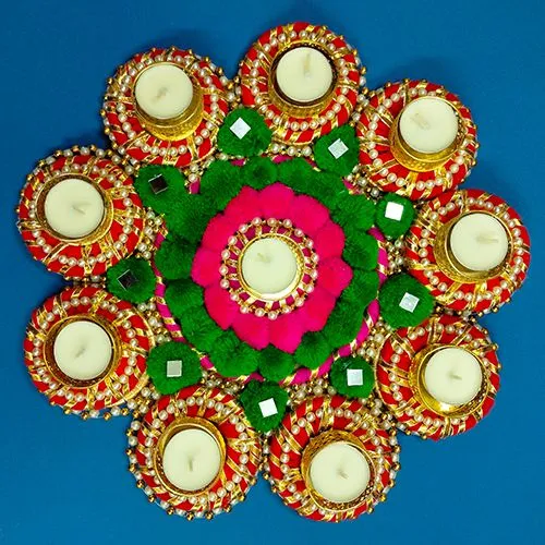 Enchanting Handcrafted Urli Styled Rangoli & Candle Holder Set Online