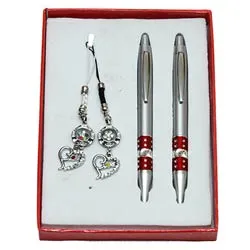 Order Twin Pen with Key Ring   Mobile Ring Gift Set