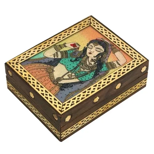 Buy Ladies Meenakari Styled Wooden Jewellery Box