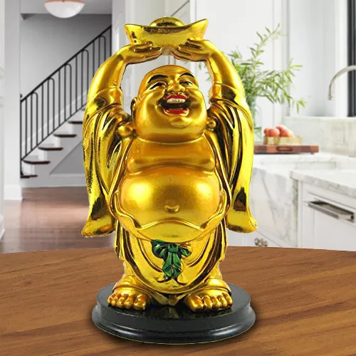 Shop for Golden Standing Laughing Buddha Holding Ingot