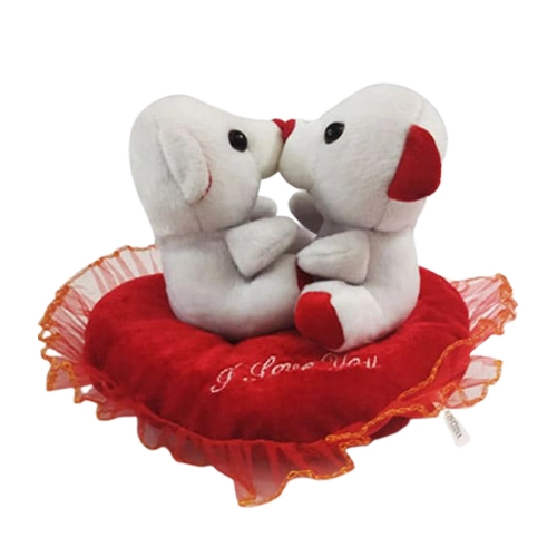 Admirable Kissing n Singing Teddy in a Heart Shape Cushion