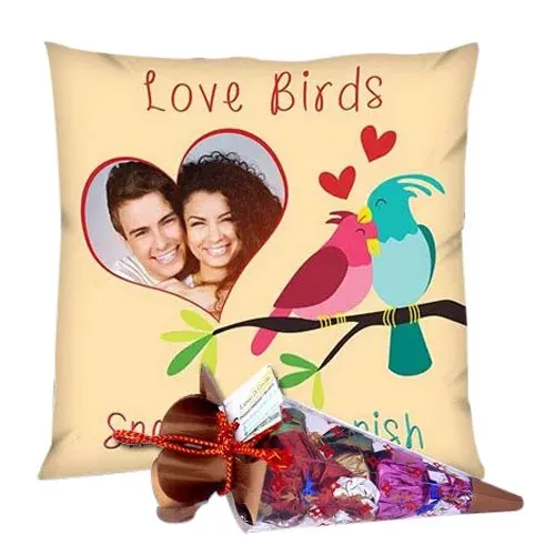Order Personalized Cushion with a Cone of Handmade Chocolates