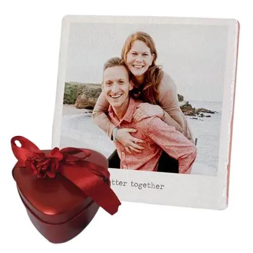 Order Personalized Photo Tile with Heart Shape Hand Made Chocolates