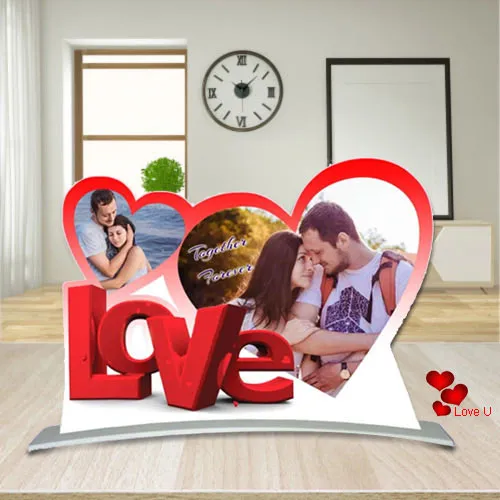 Astonishing Twin Heart Shape Personalized Photo Frame with Love Message
