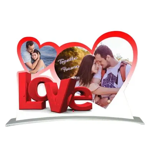 Shop for Twin Heart Shape Personalized Photo Frame with Love Message