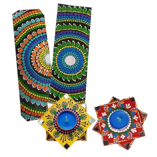 Designer Dot Mandala Art Handmade Gift Set of Diya n Bookmarkers