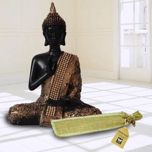 Divine Meditating Lord Buddha Idol N Incense Stick in Ash Catcher