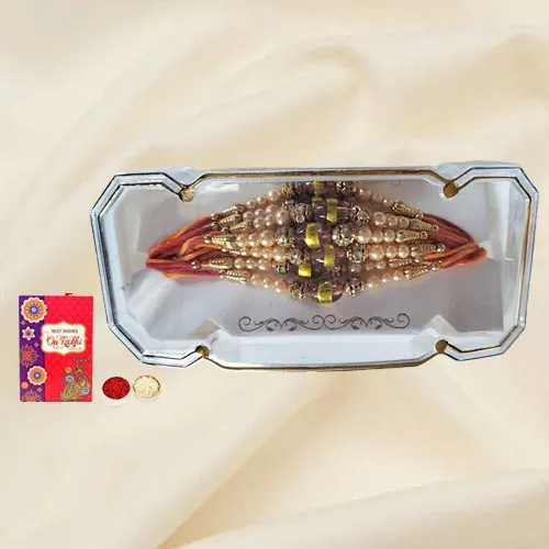 Awesome Rakhi in Peach Pearl