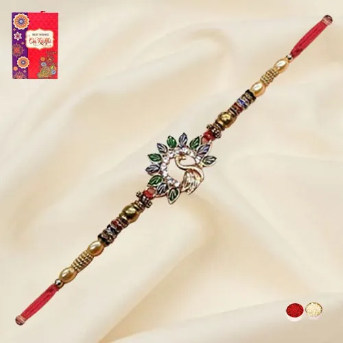 Adorned Peacock Rakhi with Card
