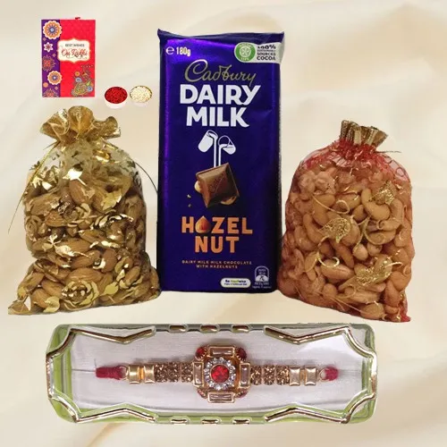 Gold Hale Rakhi with Choco n Nuts