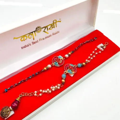 Elegant Pearl N Meenakari Couple Rakhi in Box