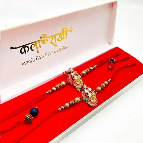 Bhai Bhabhi Premium Kundan Pearl Rakhi Pair in Box