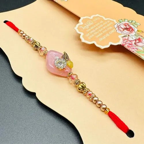 Excellent Stone Work Rakhi On Greeting Card