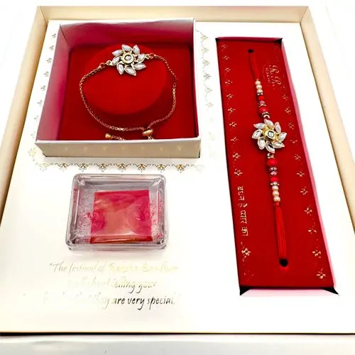 Beautiful Couple Kundan Stone Rakhi in Box