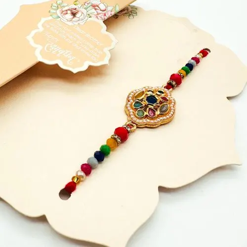 Mystic Floral Stone Rakhi On Greeting Card