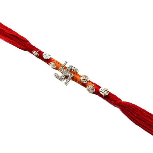 Silver Swastik Rakhi with Stone Work