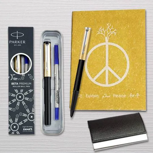 Appealing Parker Pen with Diary Planner and Visiting Card Holder Combo