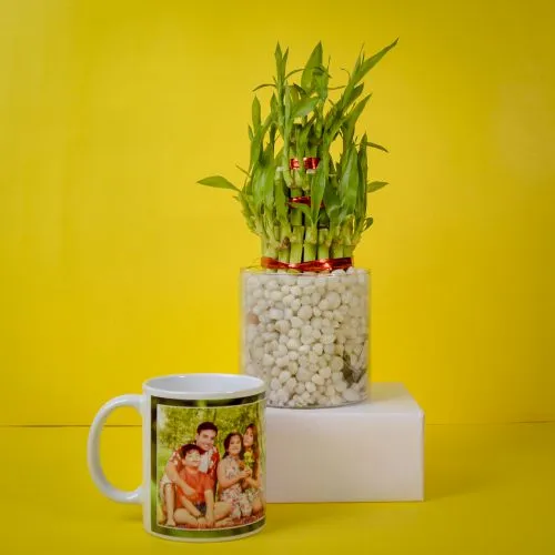 Send 3 Tier Bamboo Plant with Personalized Coffee Mug