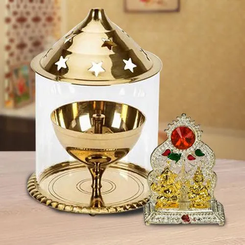Auspicious Ganesh Laxmi Mandap with Akhand Diya N Borosilicate Glass<br>