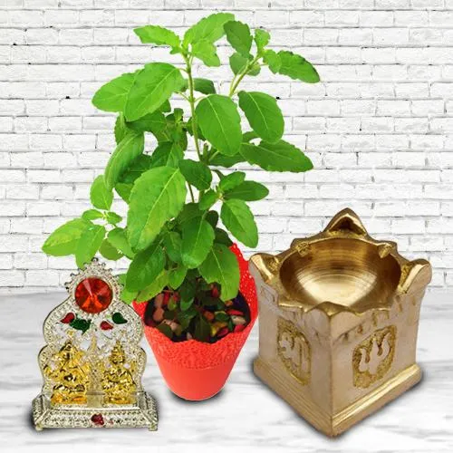 Marvelous Diya with Tulsi Plant N Ganesh Laxmi Mandap