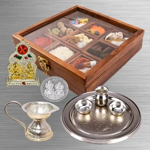 Reusable Wooden Box of Complete Puja Samagri
