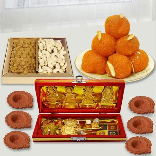 Special Dhan Laxmi Kuber Yantra with Dry Fruits n Chocolates, Free Diya