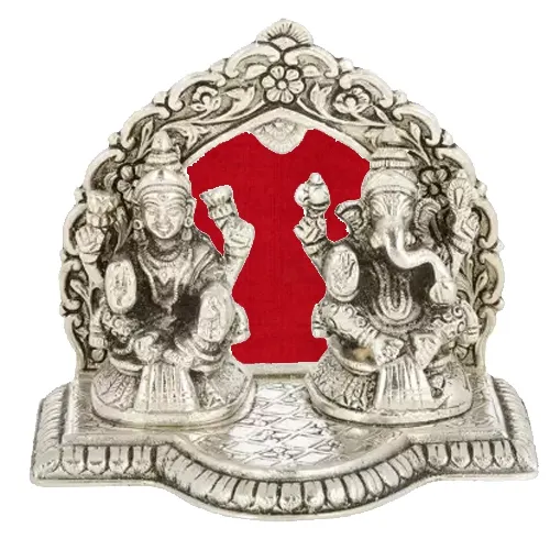 Order Silver Plated Laxmi Ganesh in Mandap and Diya