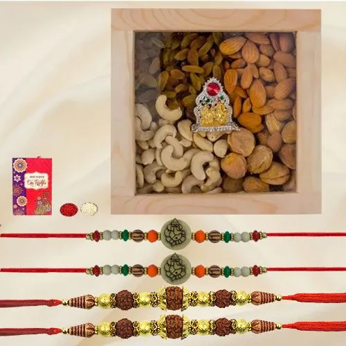 Elegant Ganesh n Rudraksh Rakhi with Dry Fruits, Ganesh-Laxmi Mandap