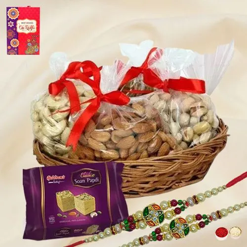 Exquisite Gift of Stone Rakhi with Dry Fruits n Sweets