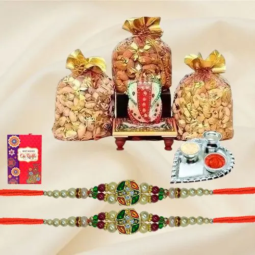 Fancy Stone Rakhis with Dry Fruits, Marble Ganesha n Paan Shaped Thali