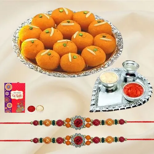 Finest Motichur Laddoo from Haldiram N Stone Rakhis, Roli Tika N Card