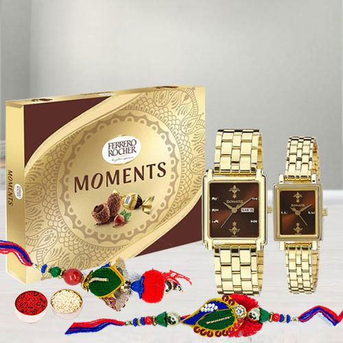 Smarty Lumba Rakhi Set with Sonata Pair Watch N Ferrero Rocher Moments