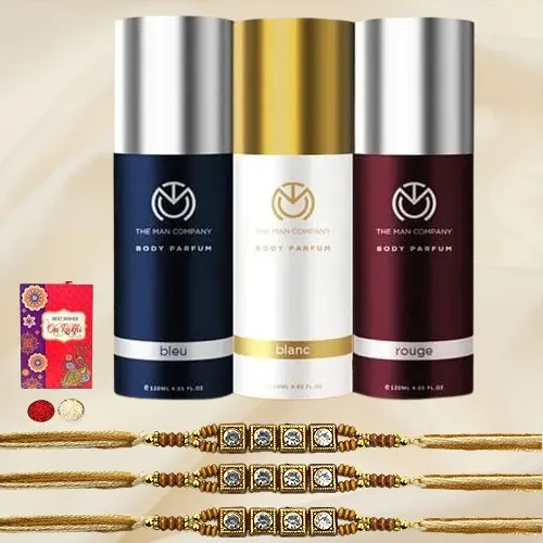 Fabulous Stone Rakhi with The Man Company Body Spray Triple Deodorant Set