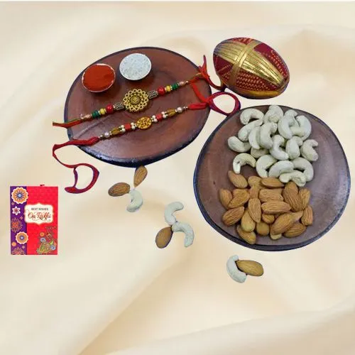 Ethnic Rakhi Pair with Dry Fruits Assortments