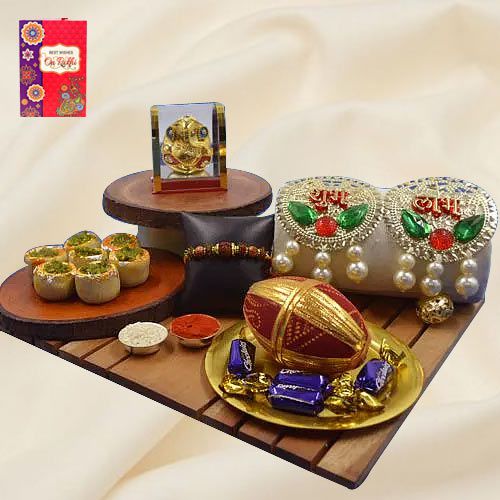 Fabulous Rudraksha Rakhi with Puja Items, Haldiram Sweets N Chocolates